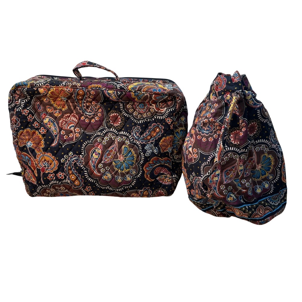 Vera Bradley Quilted Paisley Case and Drawstring Ditty Bag Travel Set